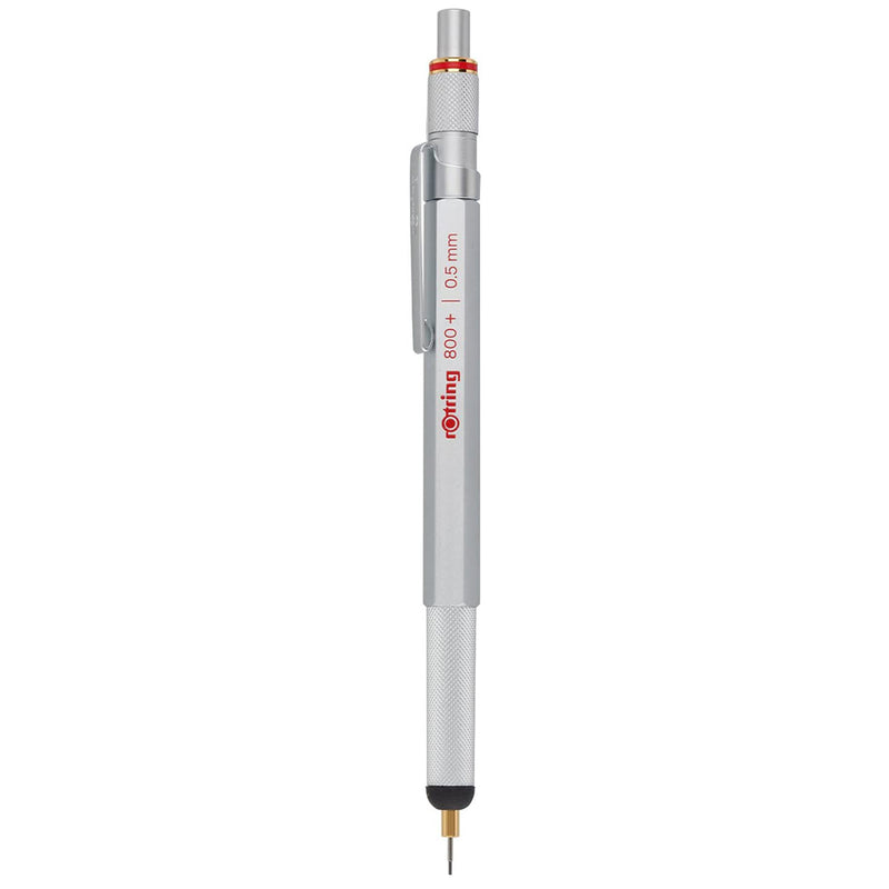 rOtring 1900183 800+ Mechanical Pencil and Touchscreen Stylus, 0.5 mm, Silver Barrel Rotring